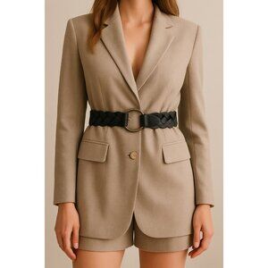 Esprit Women’s Black Buffalo Leather Braided Belt Size M Vintage Style Ring Buck